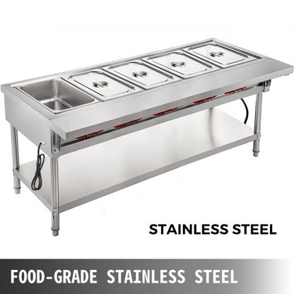 Commercial Electric Food Warmer Pot Steam Table Quart/Pan with Lids, Cutting Board, Food Grade Stainless Steel Serving