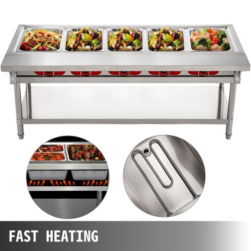 Commercial Electric Food Warmer Pot Steam Table Quart/Pan with Lids, Cutting Board, Food Grade Stainless Steel Serving