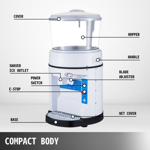 Commercial Ice Shaver Crusher, LBS Hopper, Tabletop Electric Snow Cone Maker, 320 RPM, Perfect for Events, Snack, Bars