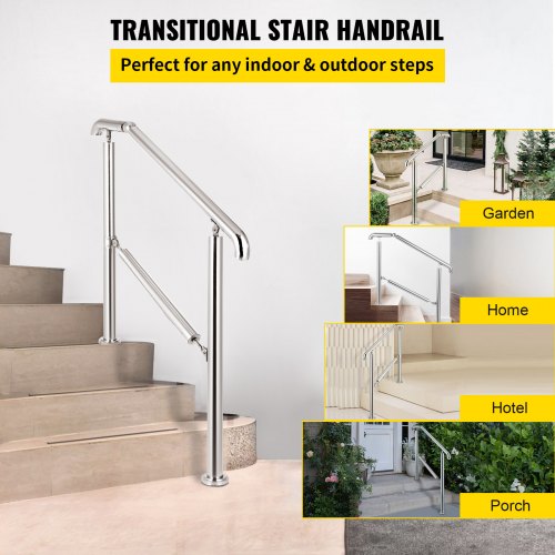 Stainless Steel Transitional Handrail Adjustable For 23 Steps 441lb Capacity IndoorOutdoor Step Rai 2