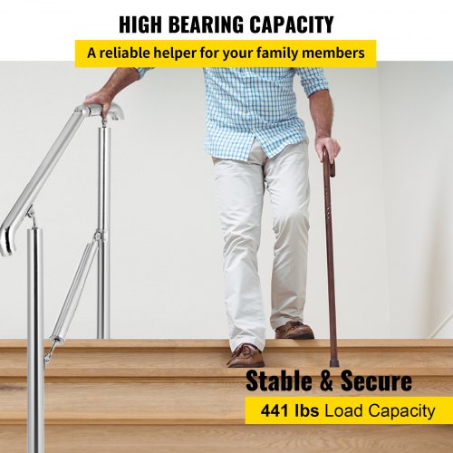 Stainless Steel Transitional Handrail Adjustable For 23 Steps 441lb Capacity IndoorOutdoor Step Rai 4