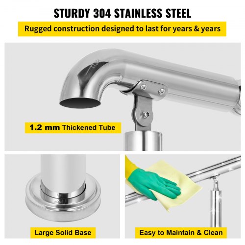 Stainless Steel Transitional Handrail Adjustable For 23 Steps 441lb Capacity IndoorOutdoor Step Rai 5