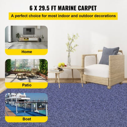 6x295 Ft Deep Blue Marine Carpet Waterproof Outdoor Rug With NonSlip Backing For Boats Patios  Deck 2