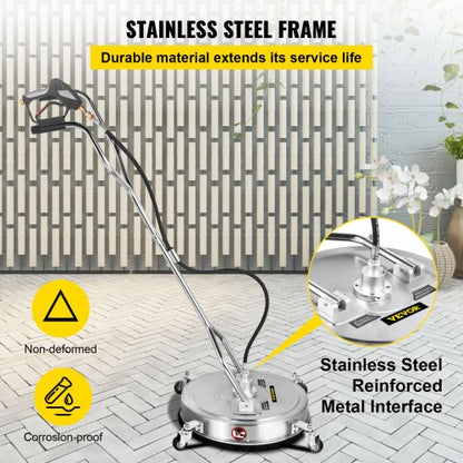 Pressure Washer Surface Cleaner, Max. 4000 PSI, Jet Nozzles, Stainless Steel Frame, Rotating Handle & Wheels