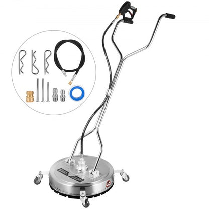 Commercial Pressure Washer Surface Cleaner with Nozzles, 4000 PSI Max, Stainless Steel Frame, Swivel Dual Handle