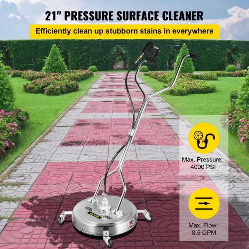 Commercial Pressure Washer Surface Cleaner with Nozzles, 4000 PSI Max, Stainless Steel Frame, Swivel Dual Handle