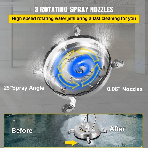 Commercial Pressure Washer Surface Cleaner with Nozzles, 4000 PSI Max, Stainless Steel Frame, Swivel Dual Handle