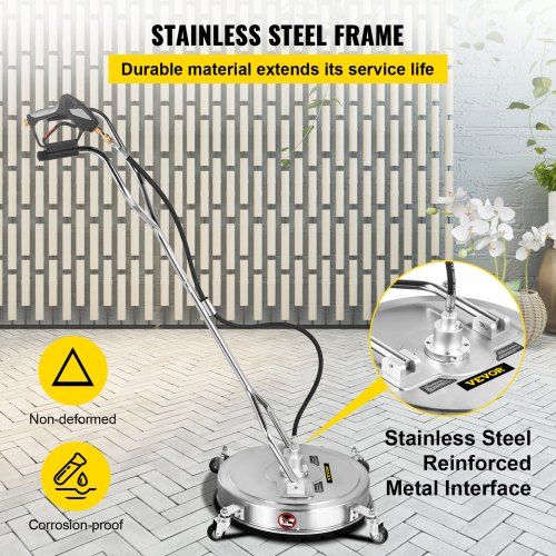 Commercial Pressure Washer Surface Cleaner with Nozzles, 4000 PSI Max, Stainless Steel Frame, Swivel Dual Handle