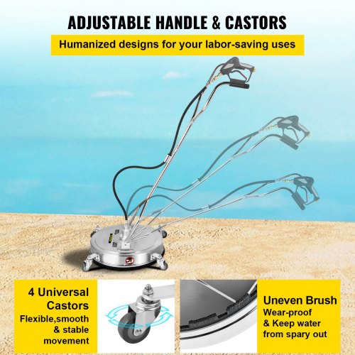 Commercial Pressure Washer Surface Cleaner with Nozzles, 4000 PSI Max, Stainless Steel Frame, Swivel Dual Handle