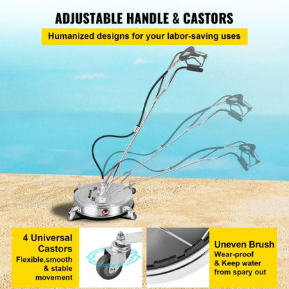 Commercial Pressure Washer Surface Cleaner with Nozzles, 4000 PSI Max, Stainless Steel Frame, Swivel Dual Handle