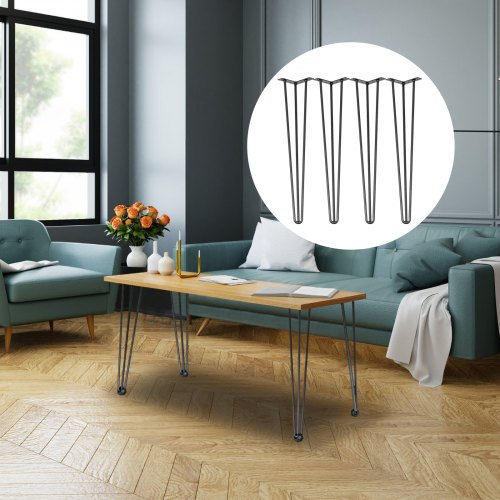 Heavy Duty Hairpin Desk Legs, Black Carbon Steel Rod Table Legs, Load 880lbs for Bench, Dining Table, DIY Furniture