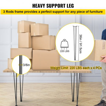 Hairpin Table Legs Black Set, Desk Legs, Rod Carbon Steel DIY Heavy Duty Furniture Legs for Desk, Bench, Tablle, Chairs