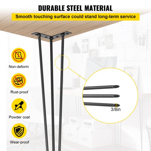 Hairpin Table Legs Black Set, Desk Legs, Rod Carbon Steel DIY Heavy Duty Furniture Legs for Desk, Bench, Tablle, Chairs