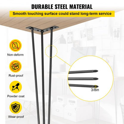 Hairpin Table Legs Black Set, Desk Legs, Rod Carbon Steel DIY Heavy Duty Furniture Legs for Desk, Bench, Tablle, Chairs