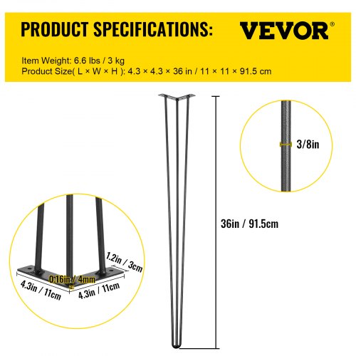 Hairpin Table Legs Black Set, Desk Legs, Rod Carbon Steel DIY Heavy Duty Furniture Legs for Desk, Bench, Tablle, Chairs