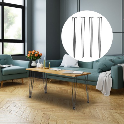 Hairpin Table Legs Black Set, Desk Legs, Rod Carbon Steel DIY Heavy Duty Furniture Legs for Desk, Bench, Tablle, Chairs