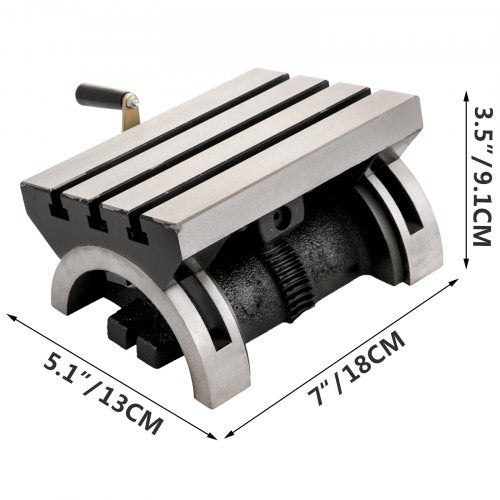 Heavy Duty Tilting Milling Table, Adjustable Angle Plate for Milling Machines with T-Slots, Crank Handle