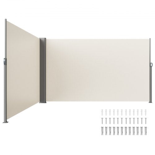 63x236 Inch Retractable Side Awning Beige UV30 Privacy Screen With Aluminum Frame  Patio Wind  Sun  1