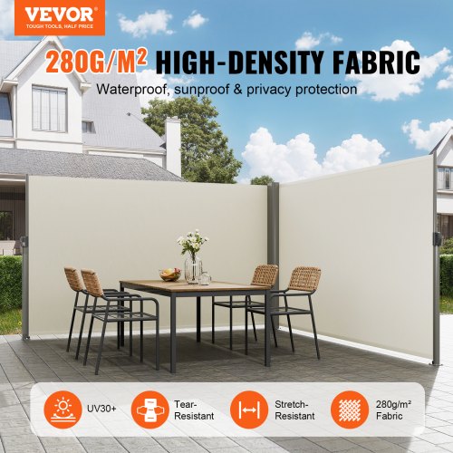 63x236 Inch Retractable Side Awning Beige UV30 Privacy Screen With Aluminum Frame  Patio Wind  Sun  2