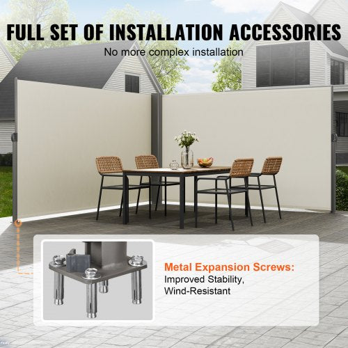63x236 Inch Retractable Side Awning Beige UV30 Privacy Screen With Aluminum Frame  Patio Wind  Sun  4