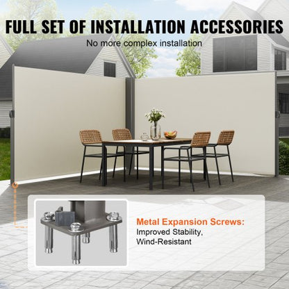 63x236 Inch Retractable Side Awning Beige UV30 Privacy Screen With Aluminum Frame  Patio Wind  Sun  4