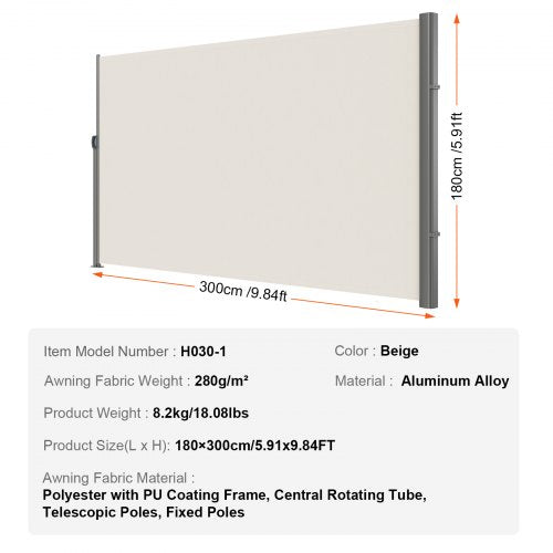 Retractable Side Awning Durable Full Aluminum Frame UVResistant Patio Sunshine Screen  Privacy Wind 7