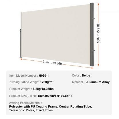 Retractable Side Awning Durable Full Aluminum Frame UVResistant Patio Sunshine Screen  Privacy Wind 7
