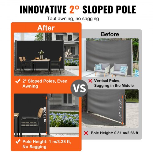Retractable Side Awning Full Aluminum RustProof Outdoor Privacy Screen  Patio Wind Blocker With Sun 3
