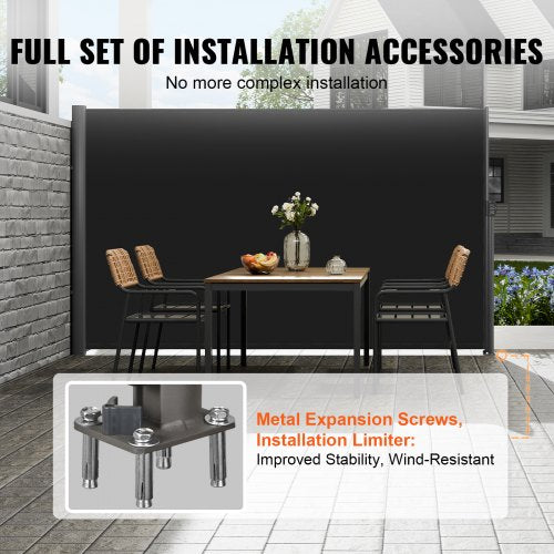 Retractable Side Awning Full Aluminum RustProof Outdoor Privacy Screen  Patio Wind Blocker With Sun 4