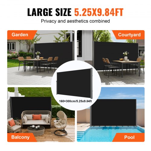 Retractable Side Awning Full Aluminum RustProof Outdoor Privacy Screen  Patio Wind Blocker With Sun 6