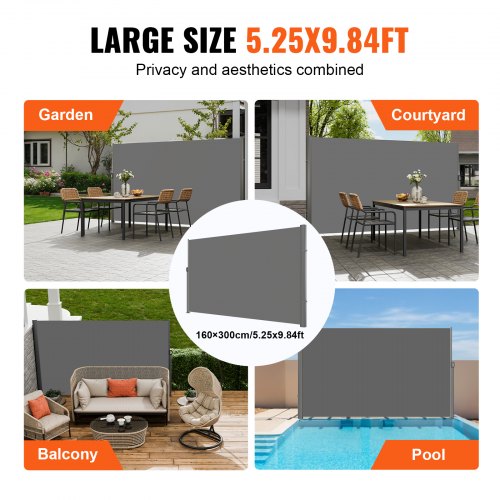Retractable Side Awning Full Aluminum RustProof Privacy Screen  Wind Blocker For Outdoor Sun  Rain  6