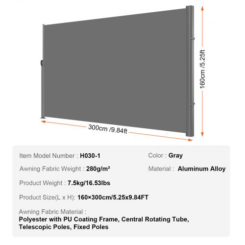 Retractable Side Awning Full Aluminum RustProof Privacy Screen  Wind Blocker For Outdoor Sun  Rain  7