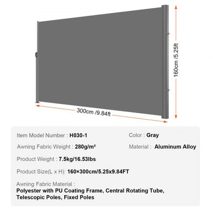Retractable Side Awning Full Aluminum RustProof Privacy Screen  Wind Blocker For Outdoor Sun  Rain  7