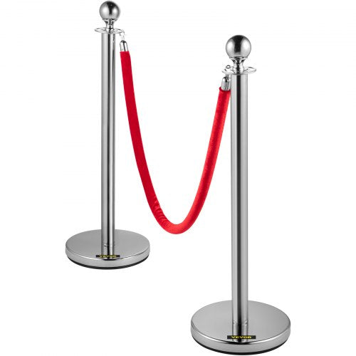 6 PCS Silver Stanchions Posts Stainless Steel Queue Post With Red Velvet Rope 38In Indoor  Outdoor  9