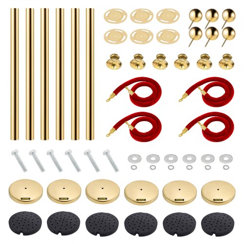 Stainless Steel Stanchion Queue Post 6 PCS Gold Premium Crowd Control Barriers With 5FT Red Ropes 7