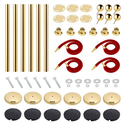 Stainless Steel Stanchion Queue Post 6 PCS Gold Premium Crowd Control Barriers With 5FT Red Ropes 7