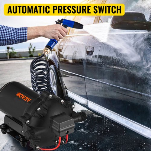 RV Water Pump 12V – 5.5 GPM 70PSI Automatic Diaphragm Pump with 25FT Coiled Hose, Marine Washdown Kit for Boats, Yachts