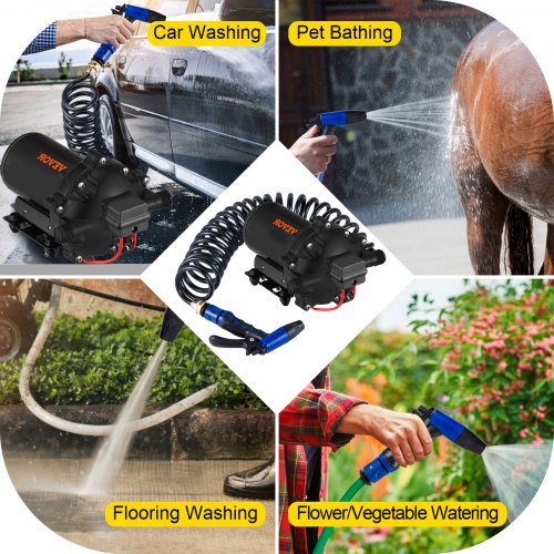 RV Water Pump 12V – 5.5 GPM 70PSI Automatic Diaphragm Pump with 25FT Coiled Hose, Marine Washdown Kit for Boats, Yachts