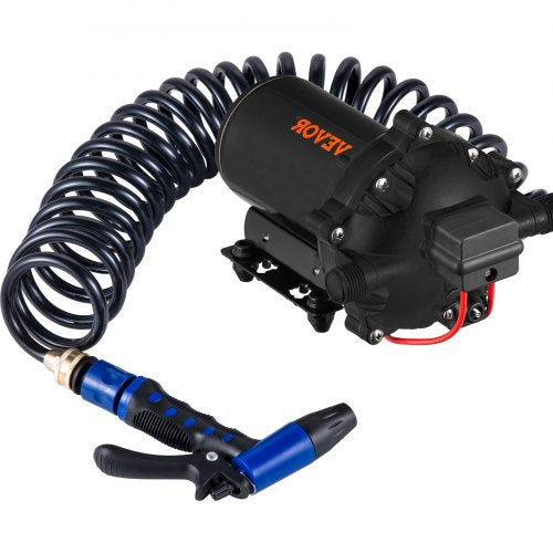 RV Water Pump 12V – 5.5 GPM 70PSI Automatic Diaphragm Pump with 25FT Coiled Hose, Marine Washdown Kit for Boats, Yachts
