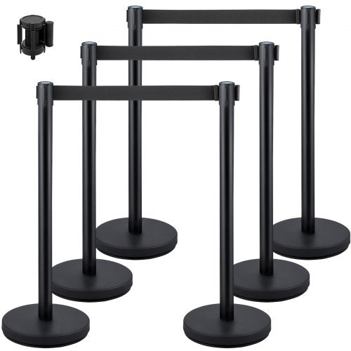 Stainless Steel Stanchion Posts 6 PCS Black Retractable Belt Barriers 4Way Adjustable Queue System  1