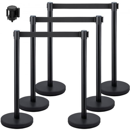 Stainless Steel Stanchion Posts 6 PCS Black Retractable Belt Barriers 4Way Adjustable Queue System  1