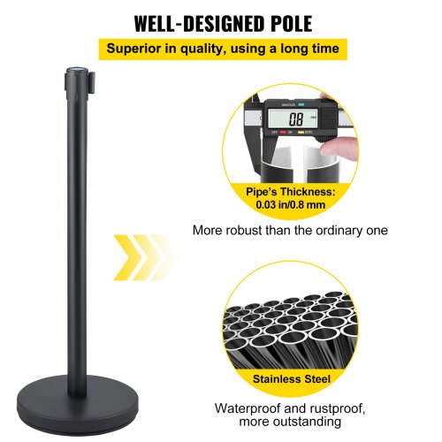 Stainless Steel Stanchion Posts 6 PCS Black Retractable Belt Barriers 4Way Adjustable Queue System  3