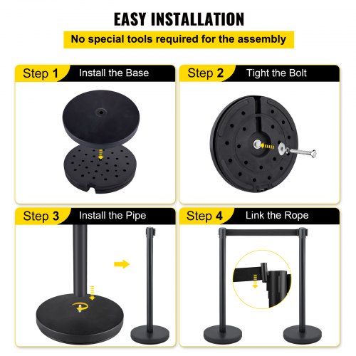 Stainless Steel Stanchion Posts 6 PCS Black Retractable Belt Barriers 4Way Adjustable Queue System  6
