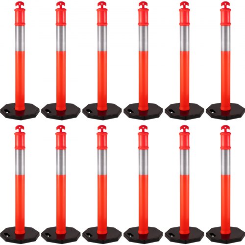 12-Pack Traffic Delineator Posts 44 Inch Height, Channelizer Cones Post Kit with 10-Inch Reflective Band