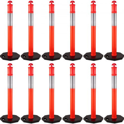 12-Pack Traffic Delineator Posts 44 Inch Height, Channelizer Cones Post Kit with 10-Inch Reflective Band