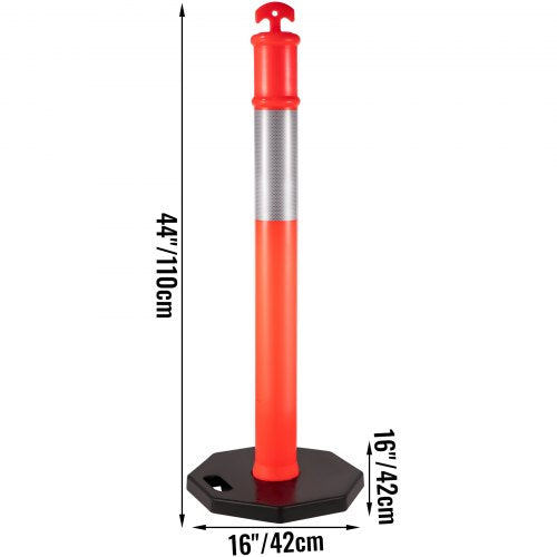 12-Pack Traffic Delineator Posts 44 Inch Height, Channelizer Cones Post Kit with 10-Inch Reflective Band