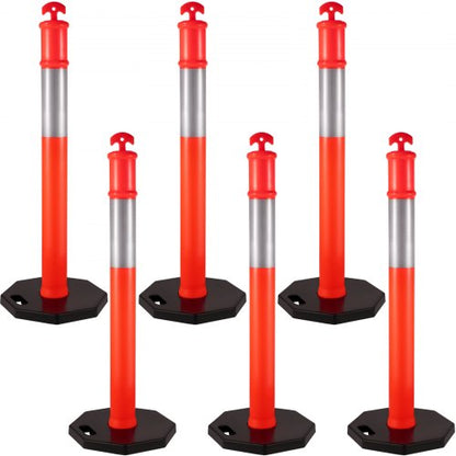 6Pack Traffic Delineator Posts 44 Inch Height PE Delineator Cones Post Kit With 10Inch Reflective B 1