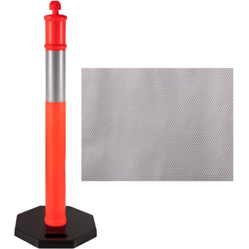 6-Pack Traffic Delineator Posts 44 Inch Height, PE Delineator Cones Post Kit with 10-Inch Reflective Band