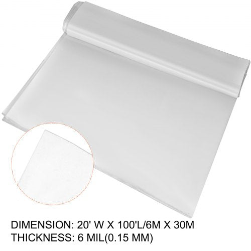 Greenhouse Polyethylene Film Mil, Clear UV Resistant Plastic Greenhouse Cover, Heavy-Duty Tear-Resistant Poly Film