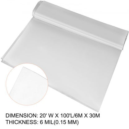 Greenhouse Polyethylene Film Mil, Clear UV Resistant Plastic Greenhouse Cover, Heavy-Duty Tear-Resistant Poly Film